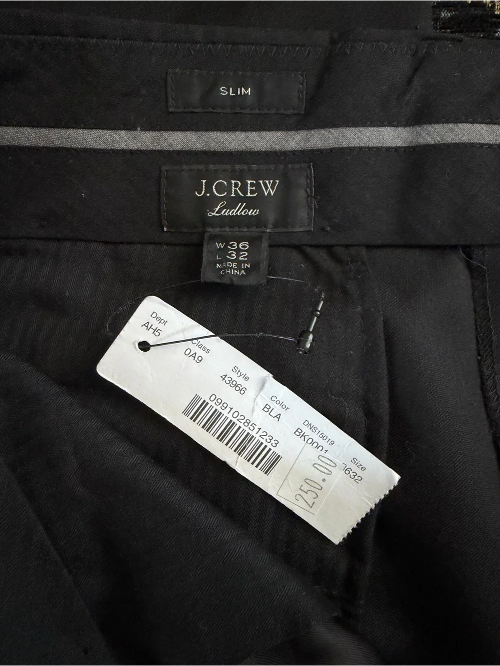J.Crew Ludlow Slim Fit Black Wool Dress Pants 36x32 NWT